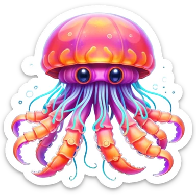 Neon glowing jellyfish-crab-squi sticker