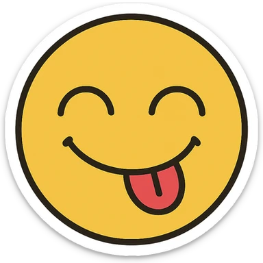 smiling emoji with eyes squeezed shut, tongue reaching upper lip, icon style sticker