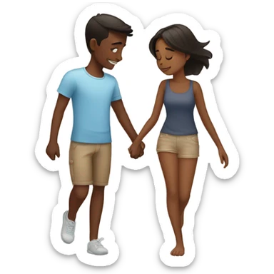 Brown skin boy and girl best friends air hugging from far away sticker