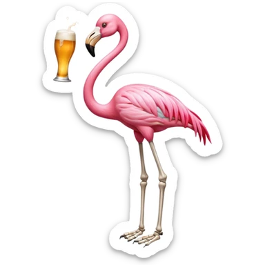 skeleton drinking a beer while balancing on one leg like a flamingo sticker