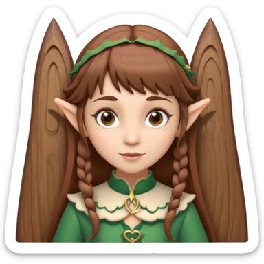 Girl toymaker wood carving elf brown hair bangs sticker