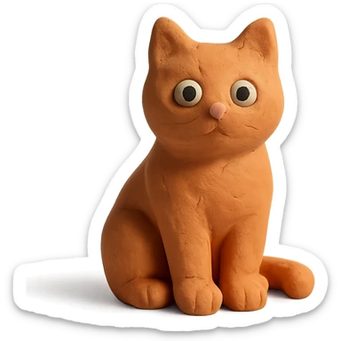 cat sitting, visible fingerprints, soft lighting, matte plasticine claymation style sticker