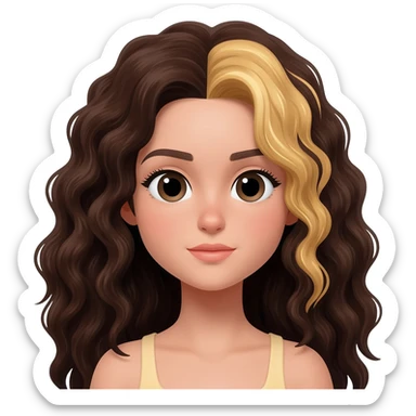 A girl with long dark brown curly hair blond streaks sticker