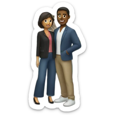 French couple standing in front of Eiffel tower sticker