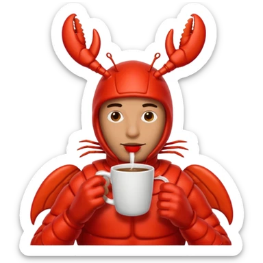 man in a lobster costume sipping coffee sticker