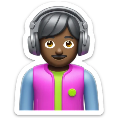 Playmobil wearing neon light clothes, having headphones sticker