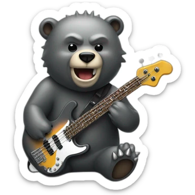 metal head bear playing bass on a shark sticker