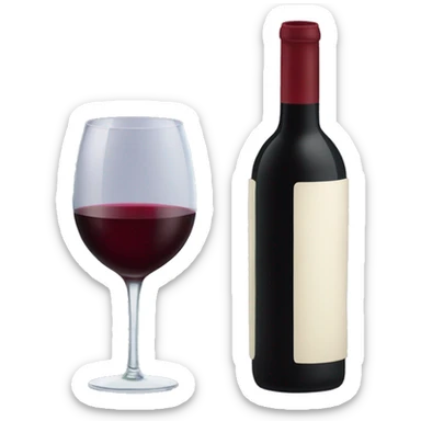 A glass of red wine with a bottle sticker