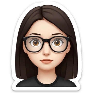 une ado, brune aux cheuveux tres fonces longs lisses blanche, ,lunettes carres noires, yeux bruns  sticker