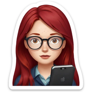 girl with long dark red hair and and glasses sticker