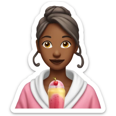 Girl in pink bathrobe with smoothie in hand sticker