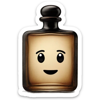 English vintage glass perfume bottle, old and shabby, stylish and minimalistic, black and brown sticker