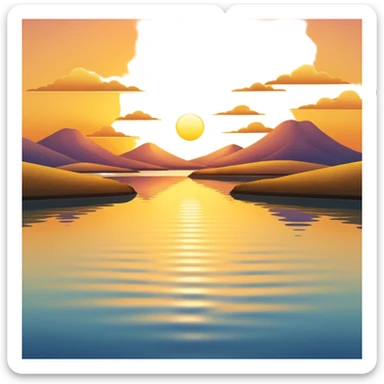 A 3D cartoon sunset over an estuary, golden reflection on calm water, scenic and peaceful, Memoji-style. sticker
