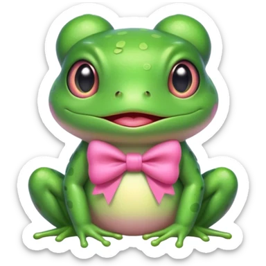 cute frog, pink bow, portrait, bust up sticker