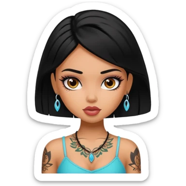 black haired pretty bratz baddie with small tattoo sticker
