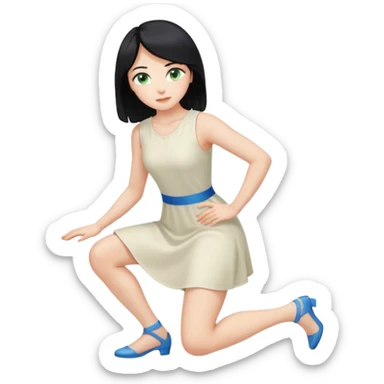 prince, black hair, blue eyes, garment, woman, blonde hair, green eyes, bending knee, sleveless white dress, sticker