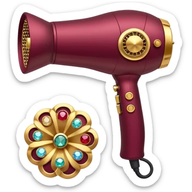 burgundy blow dryer covered in jewelry sticker