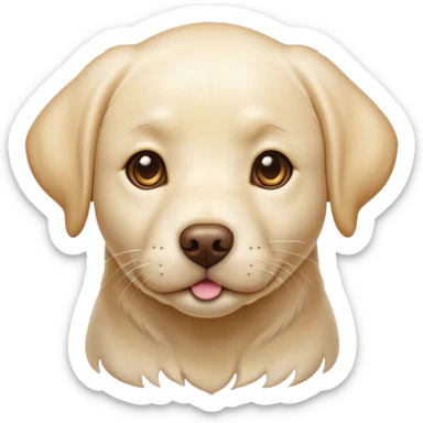 Cinematic Cute Cream Labrador Portrait Emoji, Head tilted playfully and inquisitively, featuring a silky cream Fur with a gentle sheen, round, sparkling warm eyes filled with curiosity, Simplified yet irresistibly adorable features, highly detailed, glowing with a warm, friendly glow, high shine, affectionate and spirited, stylized with a touch of whimsy, bright and endearing, soft glowing outline, capturing the essence of a mischievous yet loving companion, so playful it feels like it could dash out of the screen and into your arms! sticker