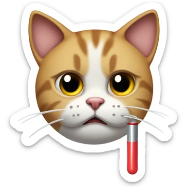 cat with sad face and a thermometer in its mouth sticker
