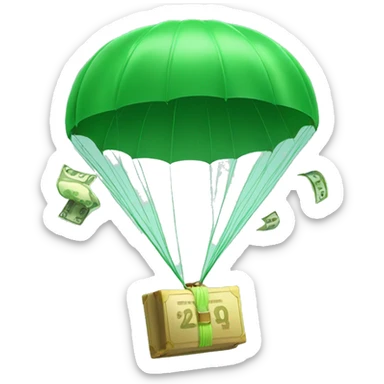 retirement money dropping with a green parachute sticker