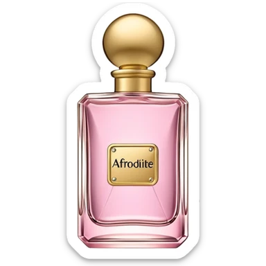 rectangle perfume light pink liquid gold cylinder cap written AFRODITE b sticker