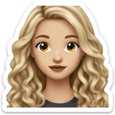 White girl with long voluminous brown hair with blonde highlights balayage, hazel eyes and nose ring sticker