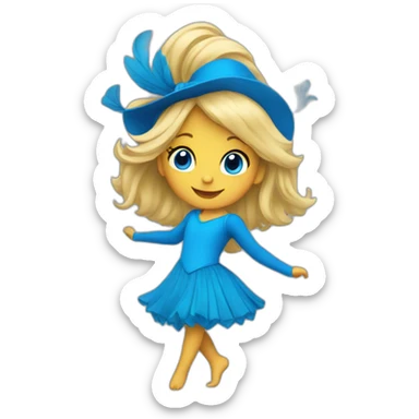 little blonde girl dancing in a blue bird costume sticker