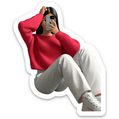girl with phone on pillow sticker