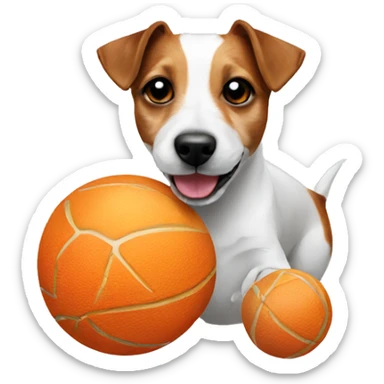 Jack Russell terrier eating a ball sticker