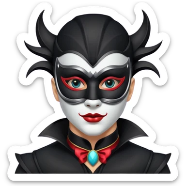 masked circus acrobat portrait, head and shoulders only, elegant carnival mask, dark outfit collar, dramatic expression, 3D cartoon, mobile game icon style, clean background, no text, no watermark
 
 sticker