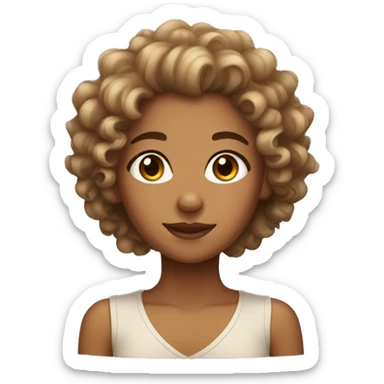Tan girl with curly hair  sticker