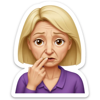 create a woman that is holding her neck because she is smelling something bad sticker