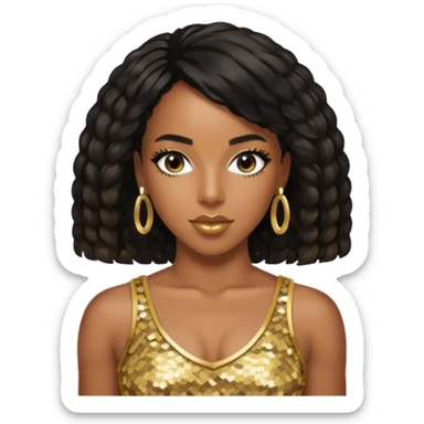 Kelly Rowland with black hair, gold sequin crop top  sticker