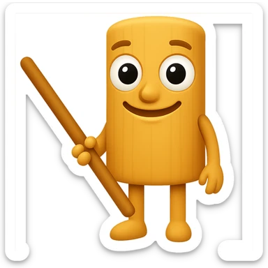 Create an emoji of a wooden character with big eyes and a stick, keeping the playful and quirky look. The style should be suitable for an emoji. Remove the background entirely. sticker