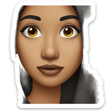 A girl with dark straight hair with Latina makeup sticker