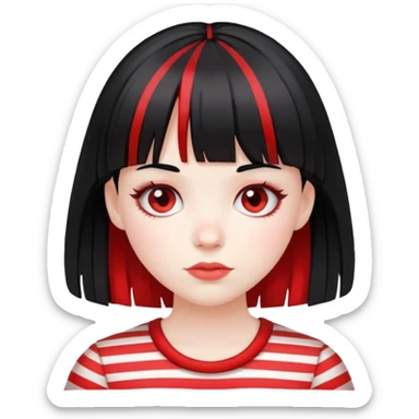 Pale girl, black hair with red striped hair and bangs sticker