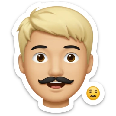 Asian man with a black mustache and short messy blond hair, emoji style, winking sticker