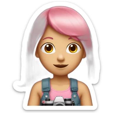 girl with long, straight rose hair with bangs and holding camera and wearing pink tank top sticker