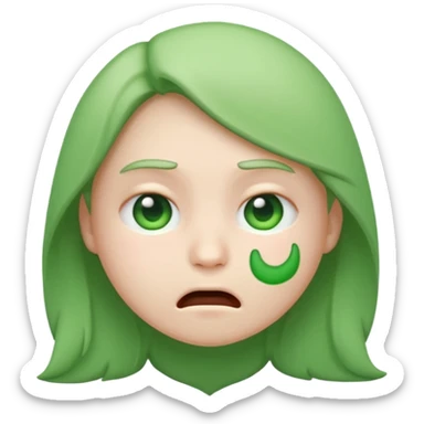 green sick face emoji, nauseous expression,
cute emoji style, mobile game emoji,
soft 3D look, white outline sticker style,
no background sticker