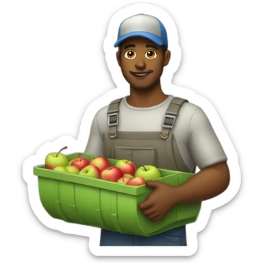 apple picker with a collecting tank on his chest sticker