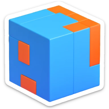 sleek blue 3D cube logo, simple design sticker