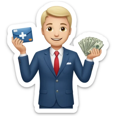 Happy CEO investing money to a hospital sticker