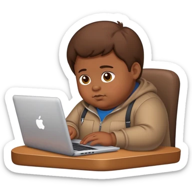fat brown kid with brown hair using laptop sticker