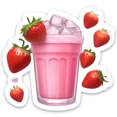 pink drink with ice and strawberries inside sticker