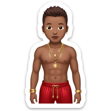 Bobby Brown, R&B Singer with dark brown hair, shirtless with necklace, metallic red harem pants  sticker