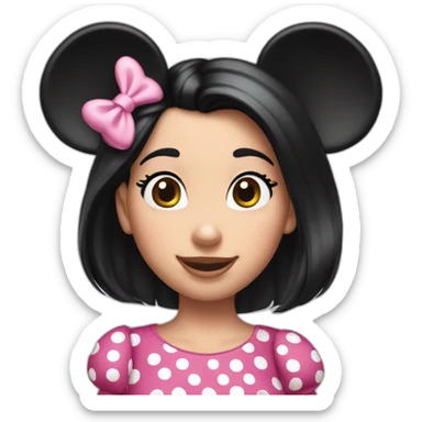 Minnie Mouse long black hair and pink Minnie Mouse ears sticker