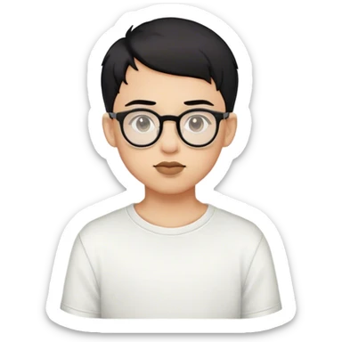 a boy with glasses, black short hair, using septum piercing, sticker