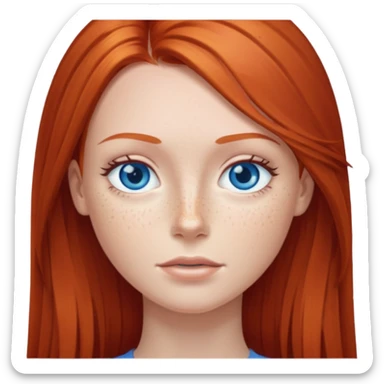 A red head with long straight hair, she has blue eyes  sticker