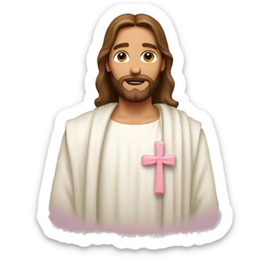 Jesus with a light pink bow on his head sticker