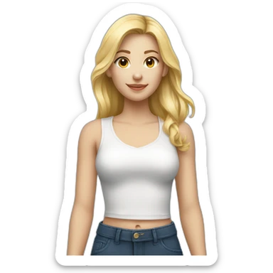 une fille avec un pantalon bleu en un haut noir, des cheveux blonds sticker